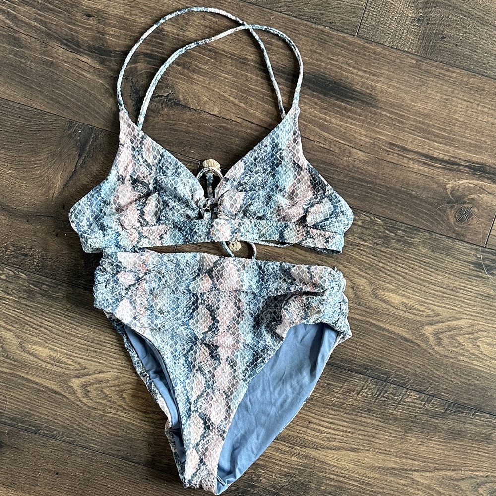 Snake Print Two-Piece Swimsuit in Blue